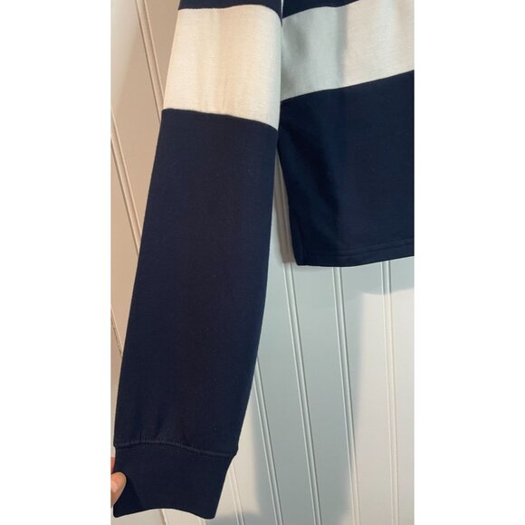 Thread & Supply Navy & Cream Striped Collared Long-Sleeve Polo Shirt X-Large - Picture 4 of 12